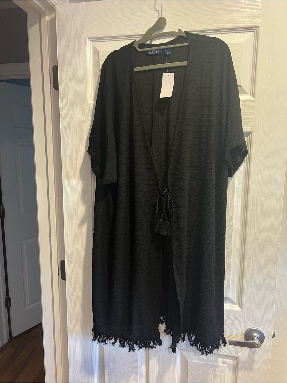Black Tassel-Front Women's Swim Coverup - Classic Beach Layer